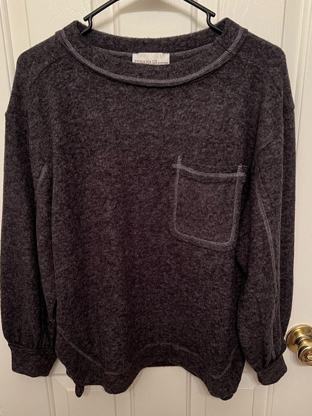 Super soft Melange Charcoal Crewneck Pocket Sweater